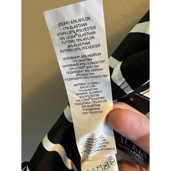 NWT SZ 6 M Ralph Lauren Women Striped One-Piece Designer Swimsuit Black White - Picture 11 of 14